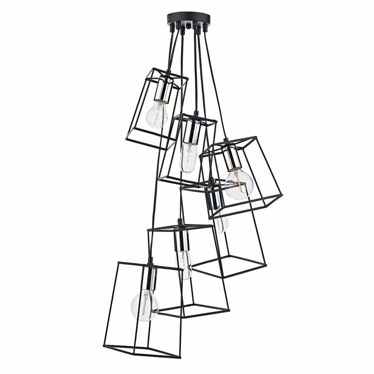 Tower Six Light Cluster Pendant Light in Chrome
