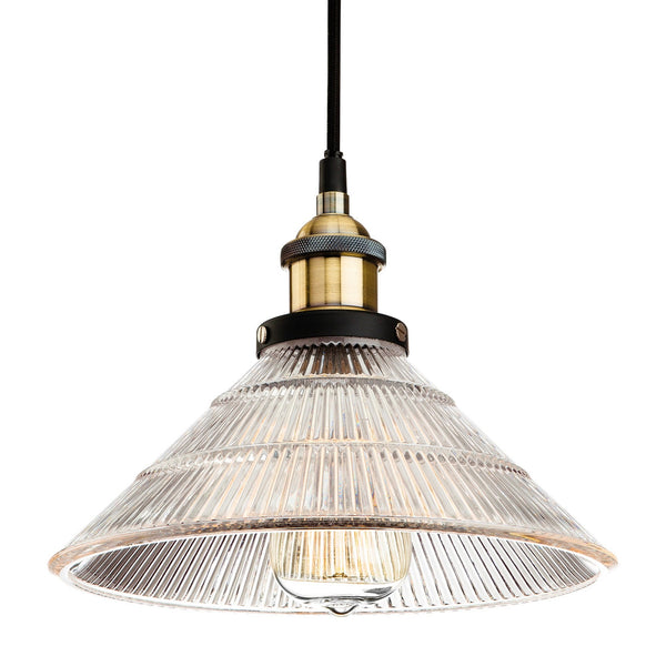 Empire Pendant in Fluted Glass with Antique Brass