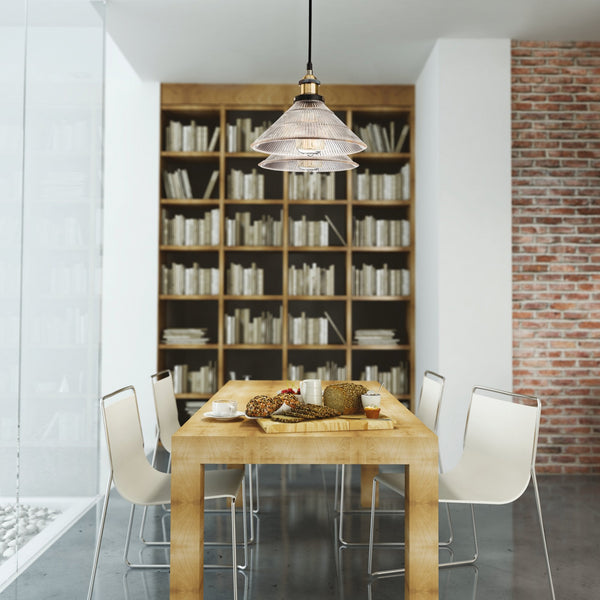 Empire Pendant in Fluted Glass with Antique Brass