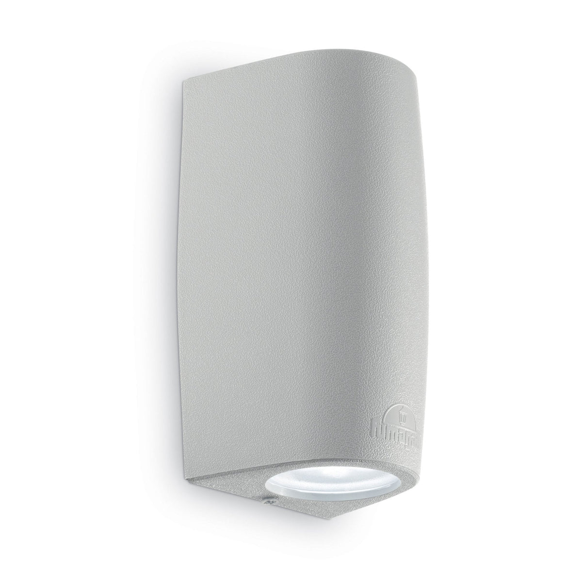 A sleek, modern grey outdoor wall light with an upward and downward beam.
