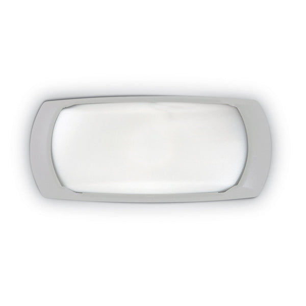 A white and grey, rectangular light with rounded corners.