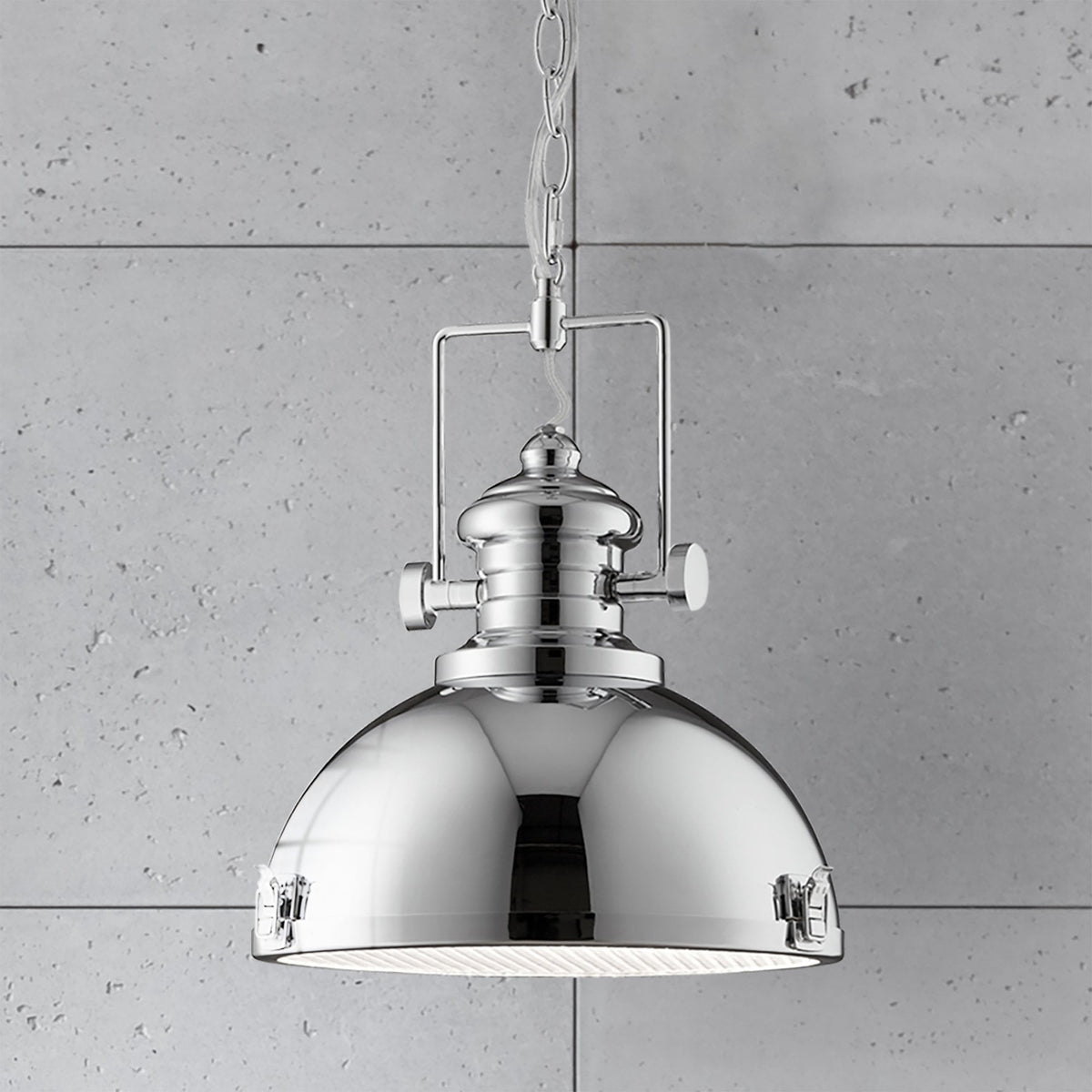 Industrial Pendant in Bright Chrome with Acrylic Diffuser