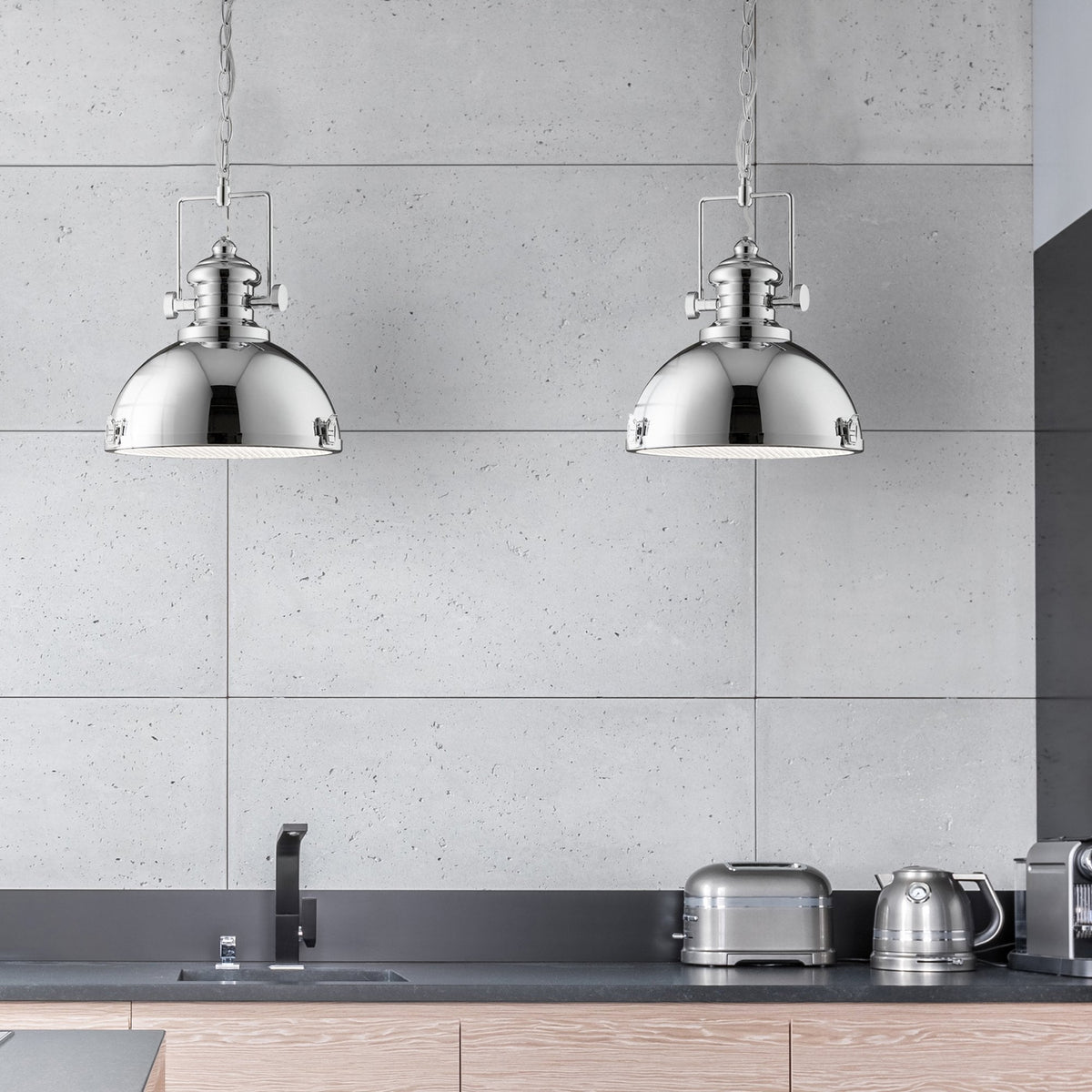 Industrial Pendant in Bright Chrome with Acrylic Diffuser