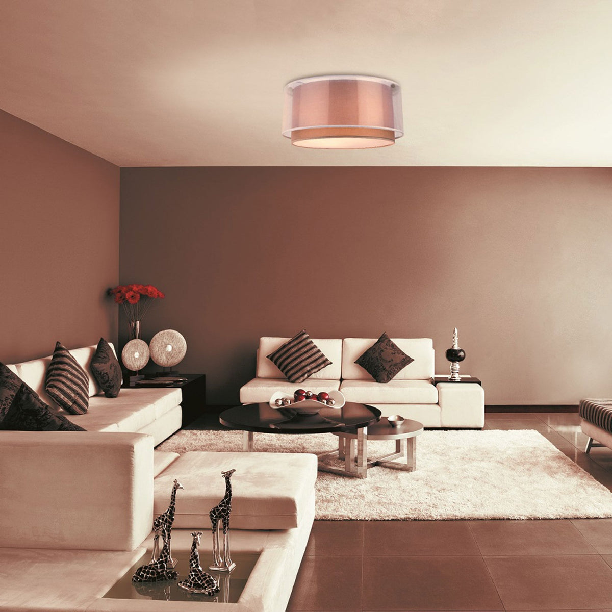 Chicago Flush Ceiling Fitting in Taupe with Frosted Diffuser