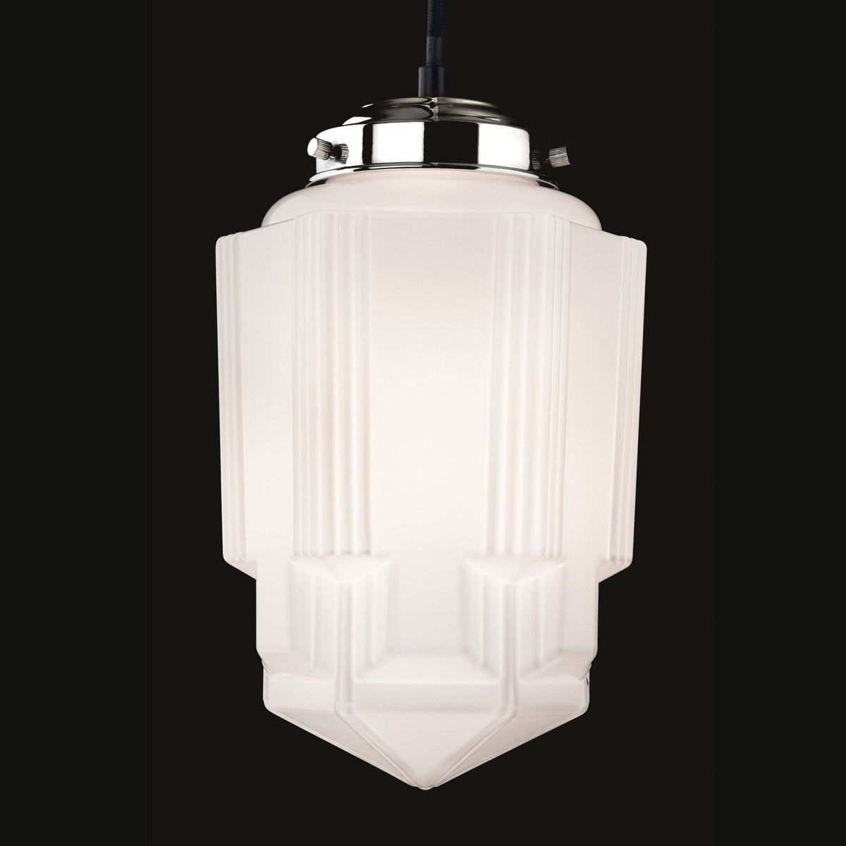 Art Deco Pendant 4949 in Chrome and Opal White Glass