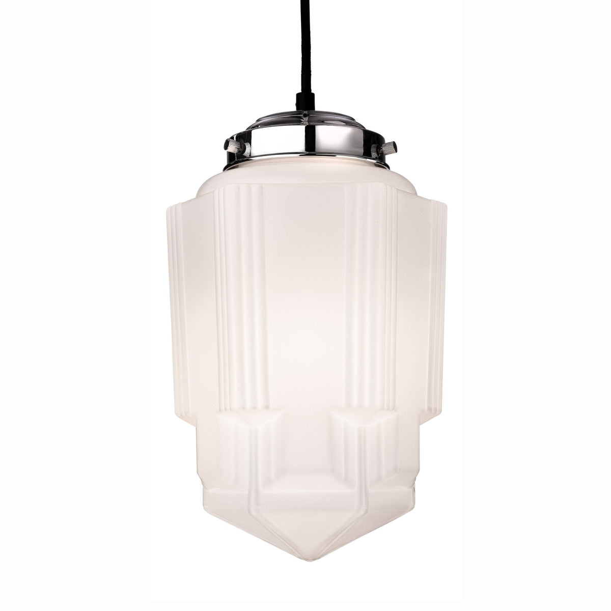 Art Deco Pendant 4949 in Chrome and Opal White Glass