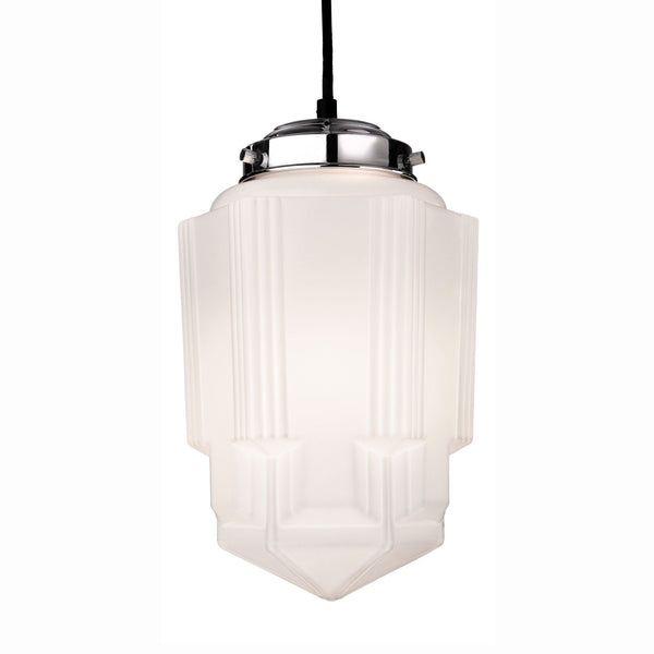 Art Deco Pendant 4949 in Chrome and Opal White Glass