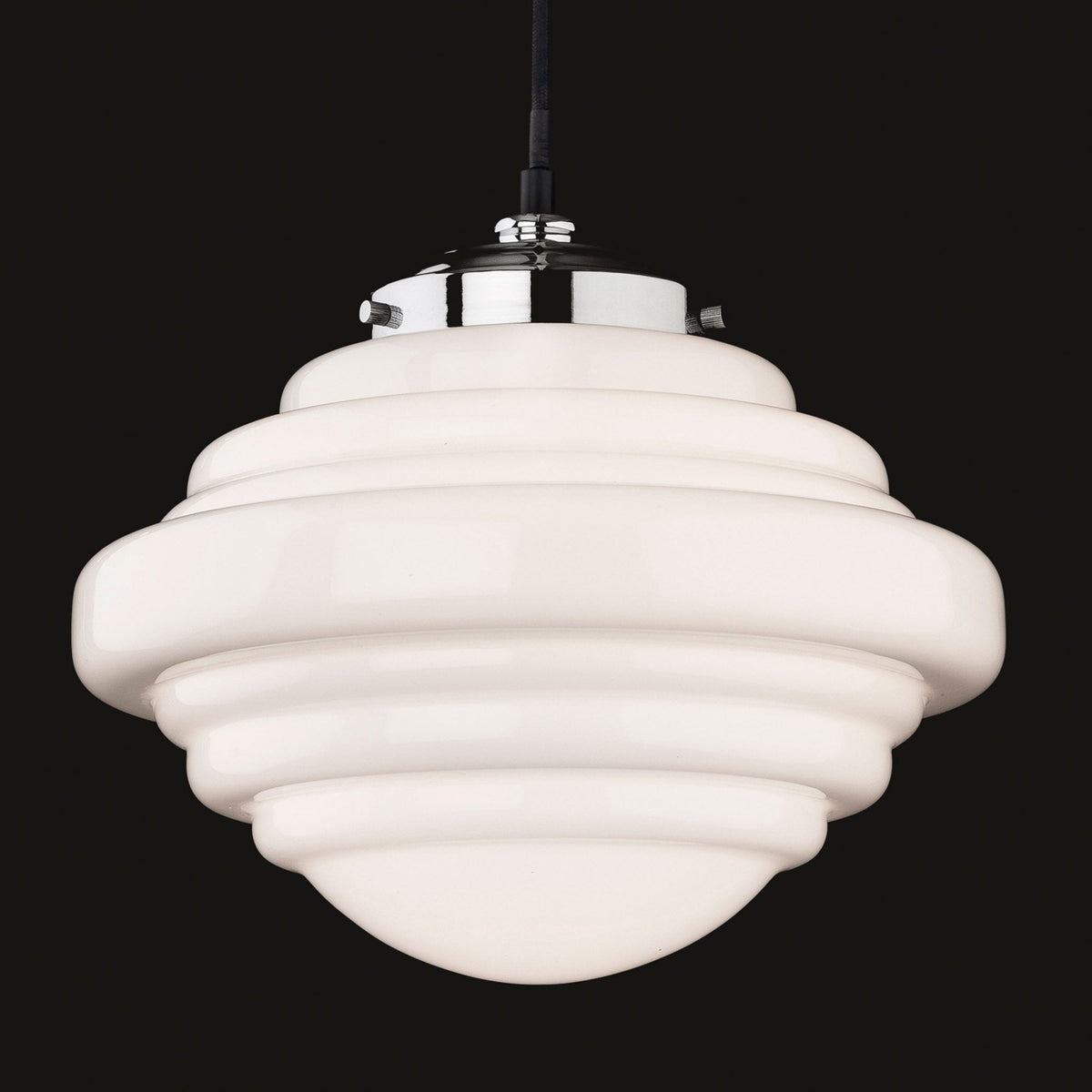 Art Deco Pendant 4948 in Chrome and Opal White Glass