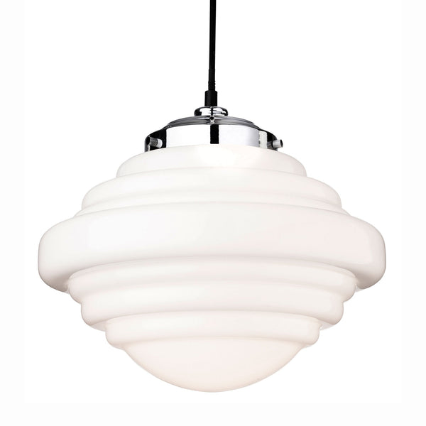 Art Deco Pendant 4948 in Chrome and Opal White Glass