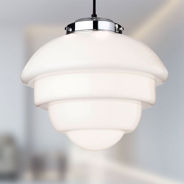 Art Deco Pendant 4947 in Chrome and Opal White Glass