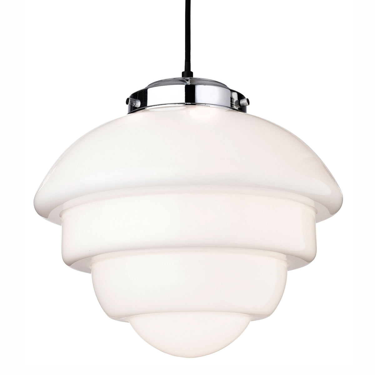 Art Deco Pendant 4947 in Chrome and Opal White Glass