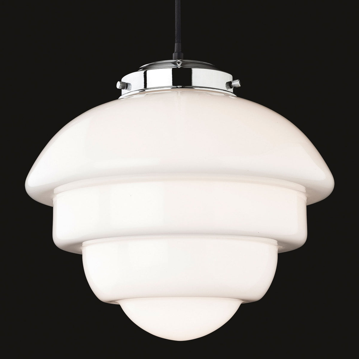 Art Deco Pendant 4947 in Chrome and Opal White Glass