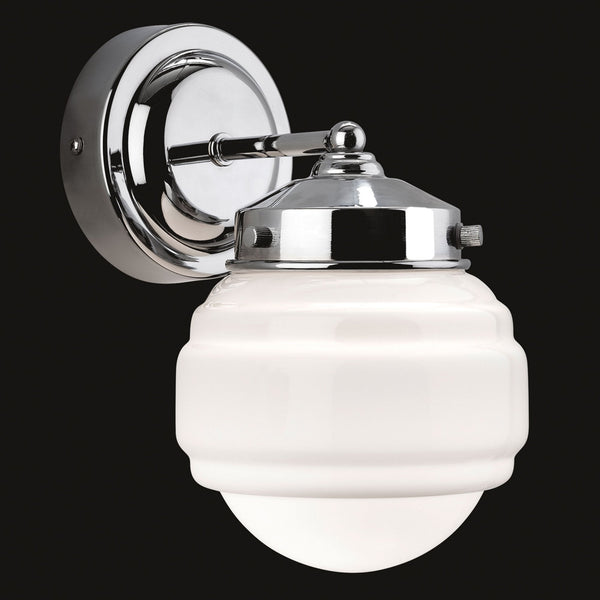 Art Deco 4946 IP44 Wall Light in Chrome and Opal White Glass