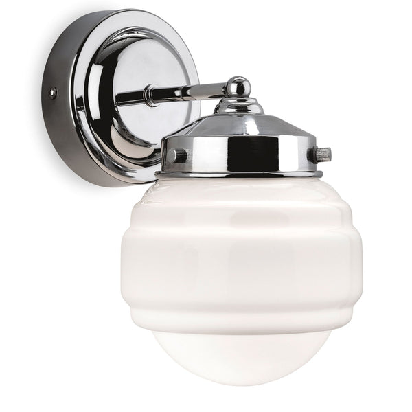 Art Deco 4946 IP44 Wall Light in Chrome and Opal White Glass