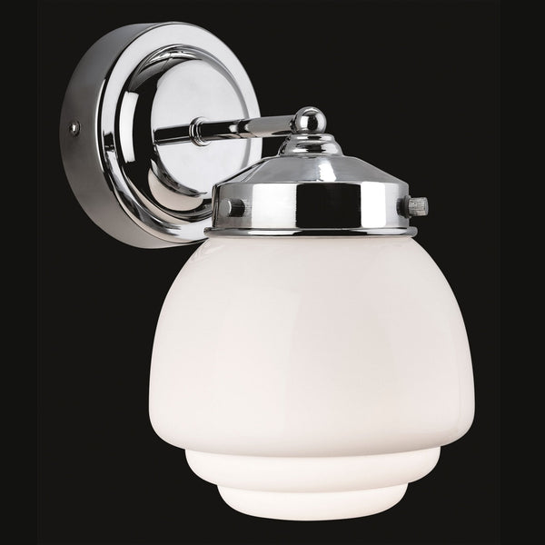 Art Deco 4945 IP44 Wall Light in Chrome and Opal White Glass