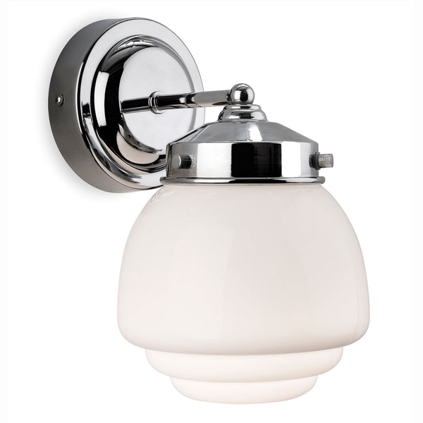 Art Deco 4945 IP44 Wall Light in Chrome and Opal White Glass