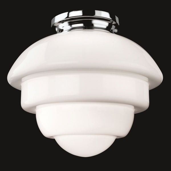 Art Deco 4943 Flush Ceiling Light in Chrome and Opal White Glass