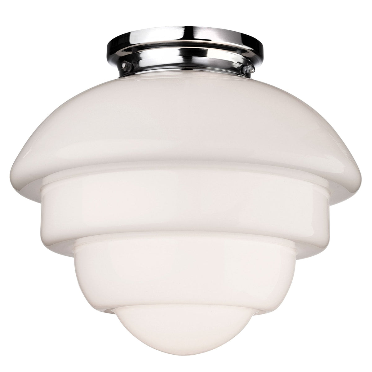 Art Deco 4943 Flush Ceiling Light in Chrome and Opal White Glass