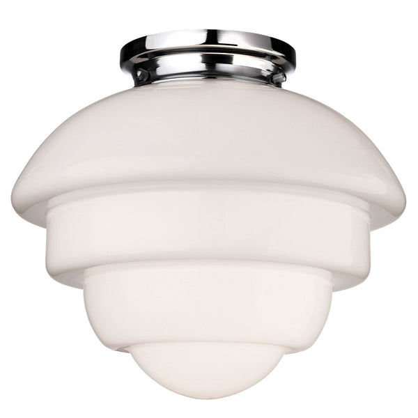 Art Deco 4943 Flush Ceiling Light in Chrome and Opal White Glass
