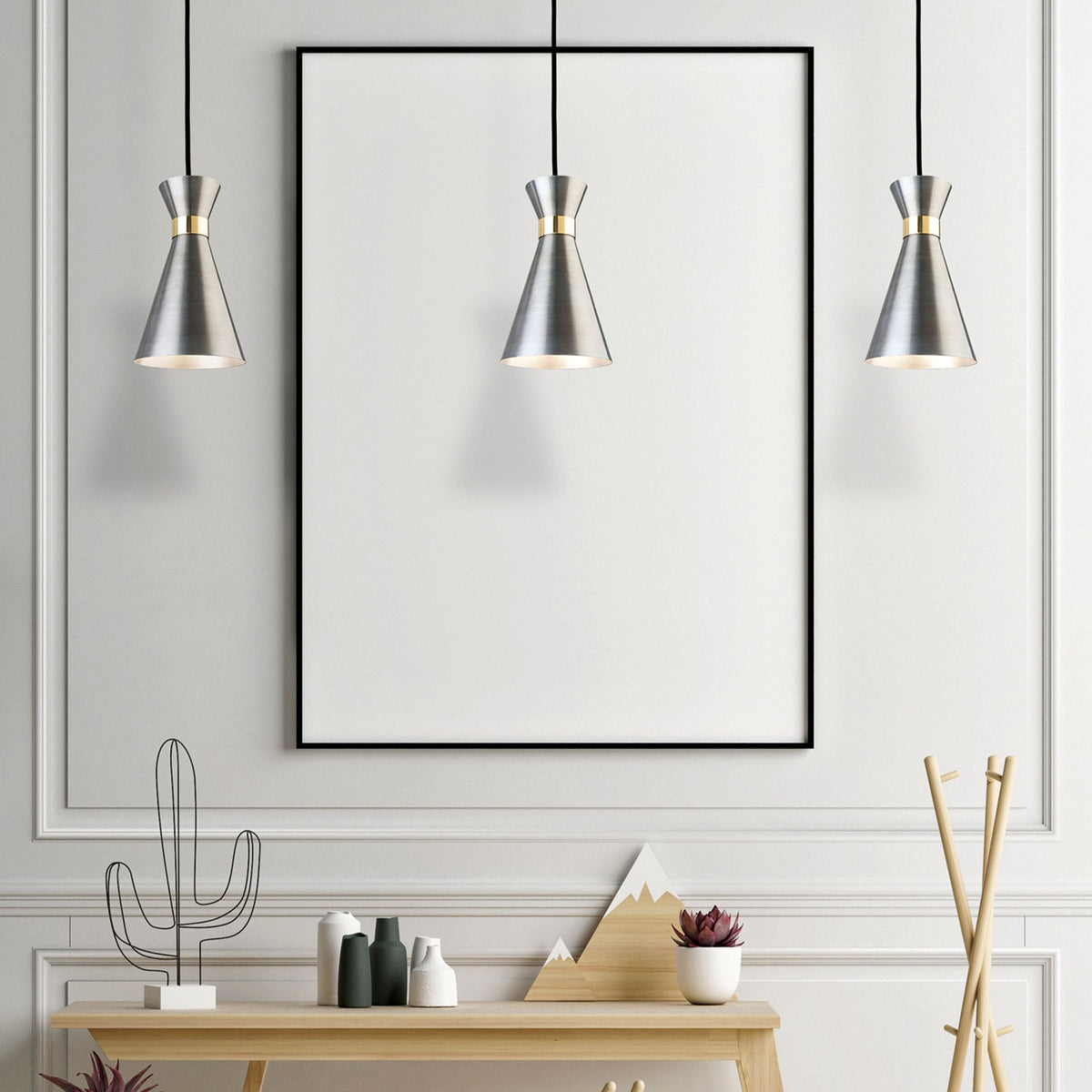 Ohio Single Pendant In Black with Brass Band