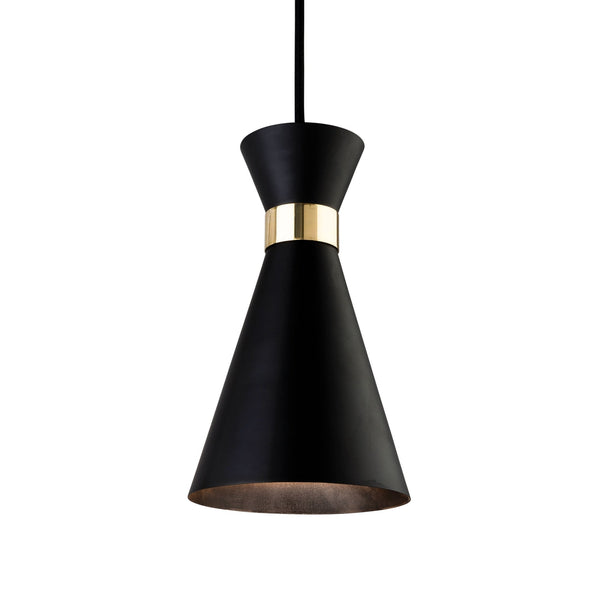 Ohio Single Pendant In Black with Brass Band