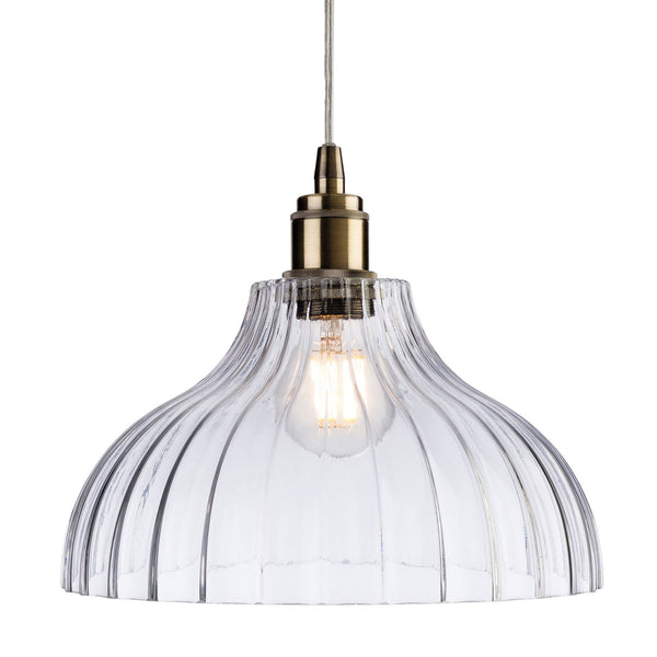 Victory 2 Pendant with Clear Glass with Antique Brass Detailing