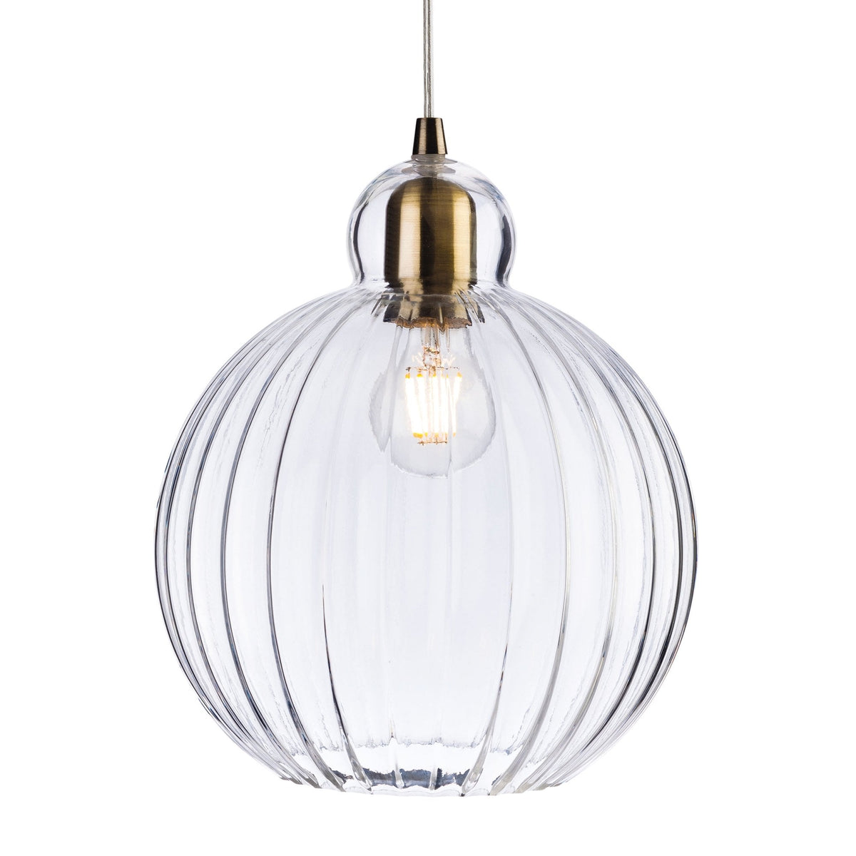 Victory 3 Pendant with Clear Glass with Antique Brass Detailing