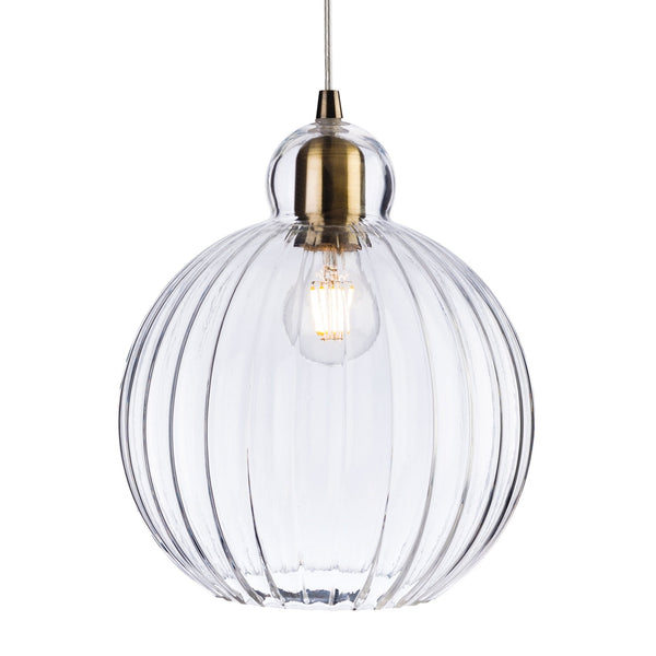 Victory 3 Pendant with Clear Glass with Antique Brass Detailing