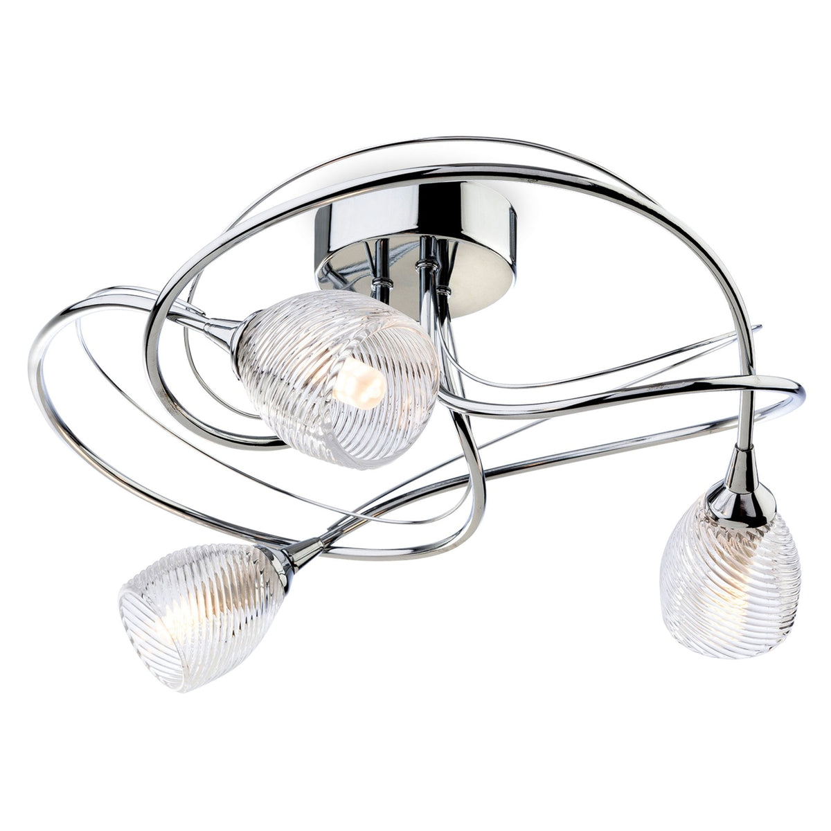 Henley 3 Arm Flush Ceiling Light in Chrome with Glass Shades