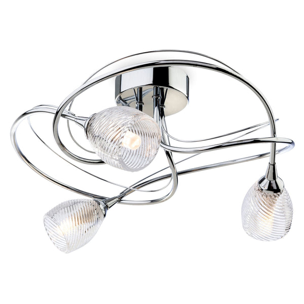 Henley 3 Arm Flush Ceiling Light in Chrome with Glass Shades