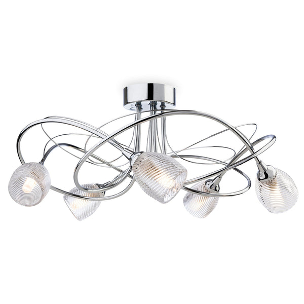 Henley 5 Arm Flush Ceiling Light in Chrome with Glass Shades