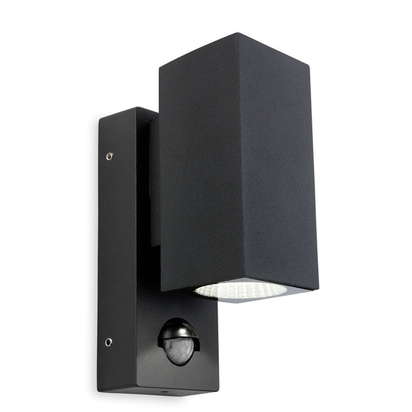 Dino PIR Twin LED Exterior Wall Light in Graphite