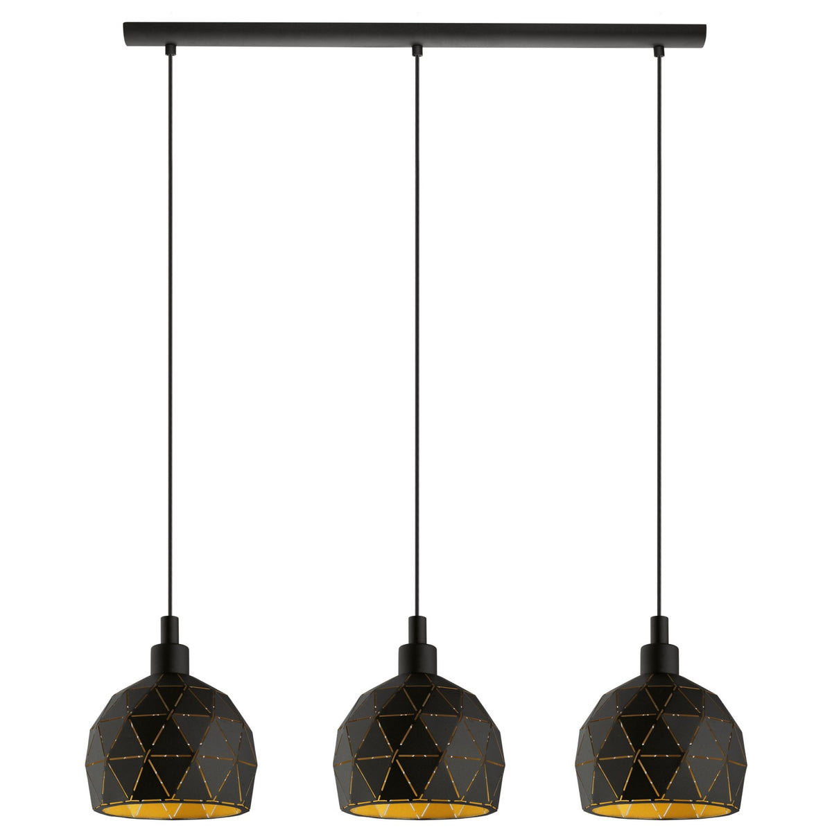 Roccaforte Triple Bar Pendant Light in Black and Gold