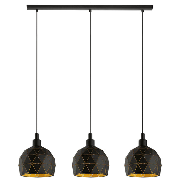 Roccaforte Triple Bar Pendant Light in Black and Gold