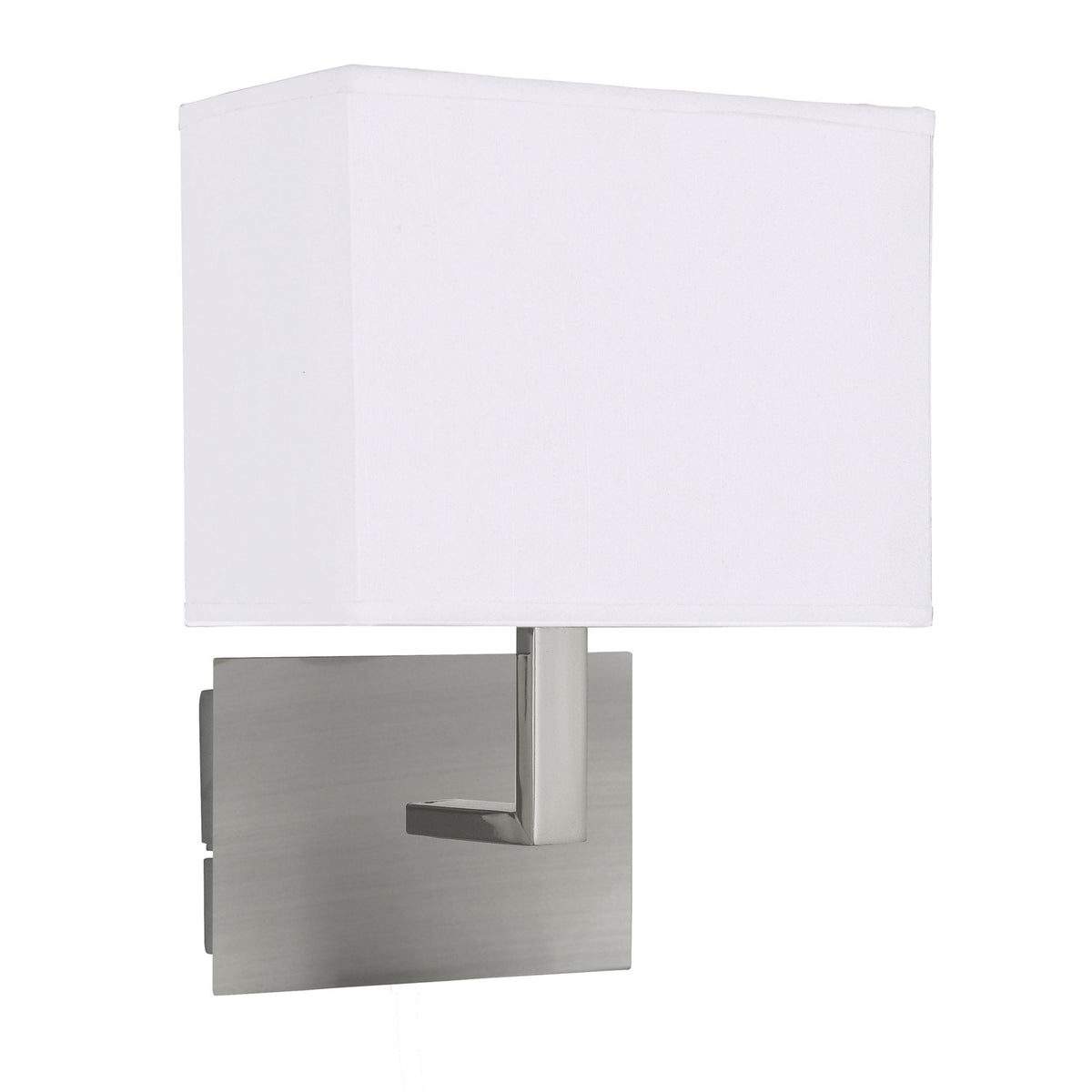 Satin Silver Swiched Wall Light with a White Shade