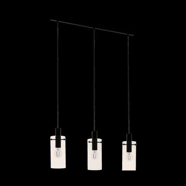 Montefino Triple Bar Pendant in Black with Clear Glass