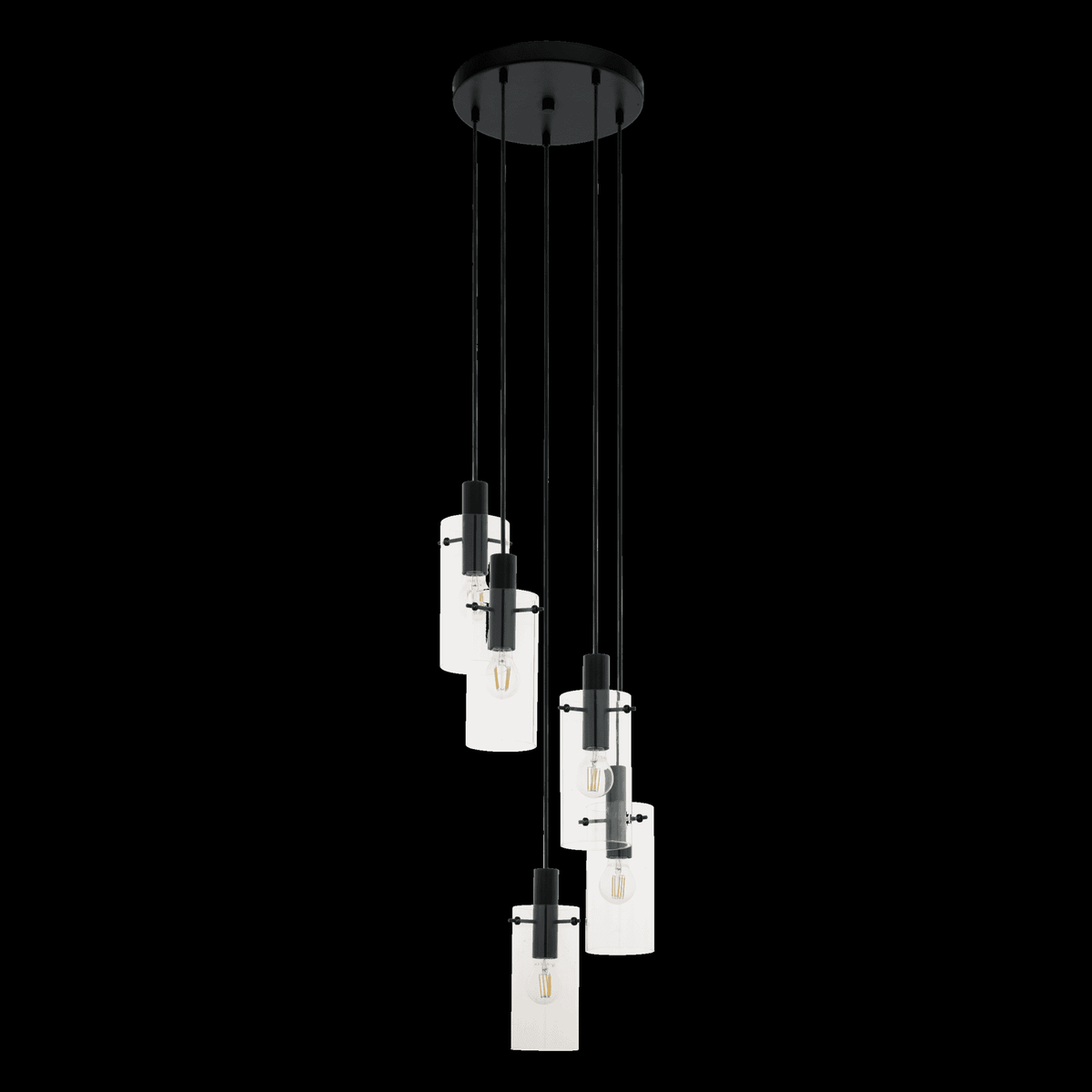 Montefino Five Drop Cluster Pendant in Black with Clear Glass