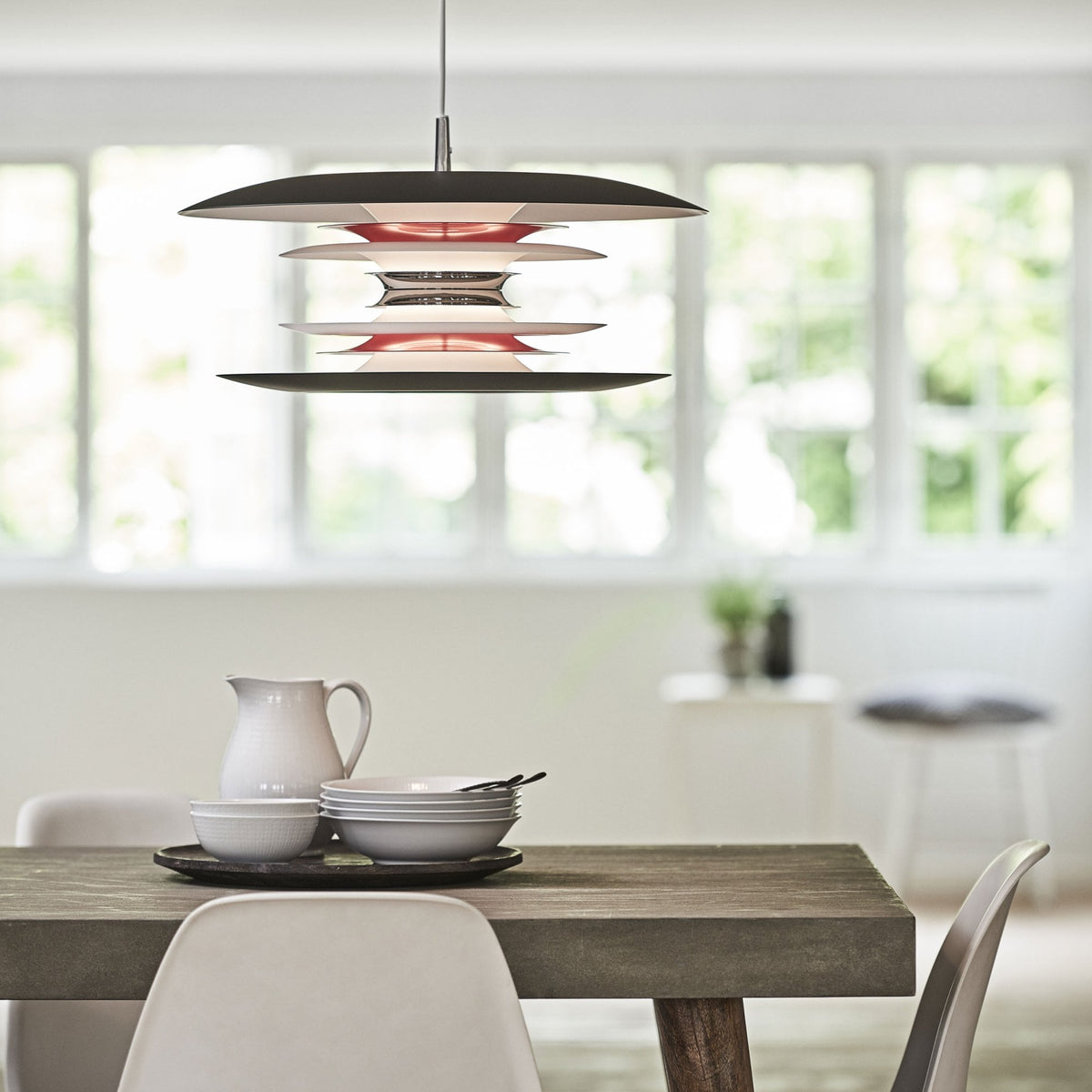 Diablo Large 500mm Single Metal Pendant Flat Black and Glossy Red