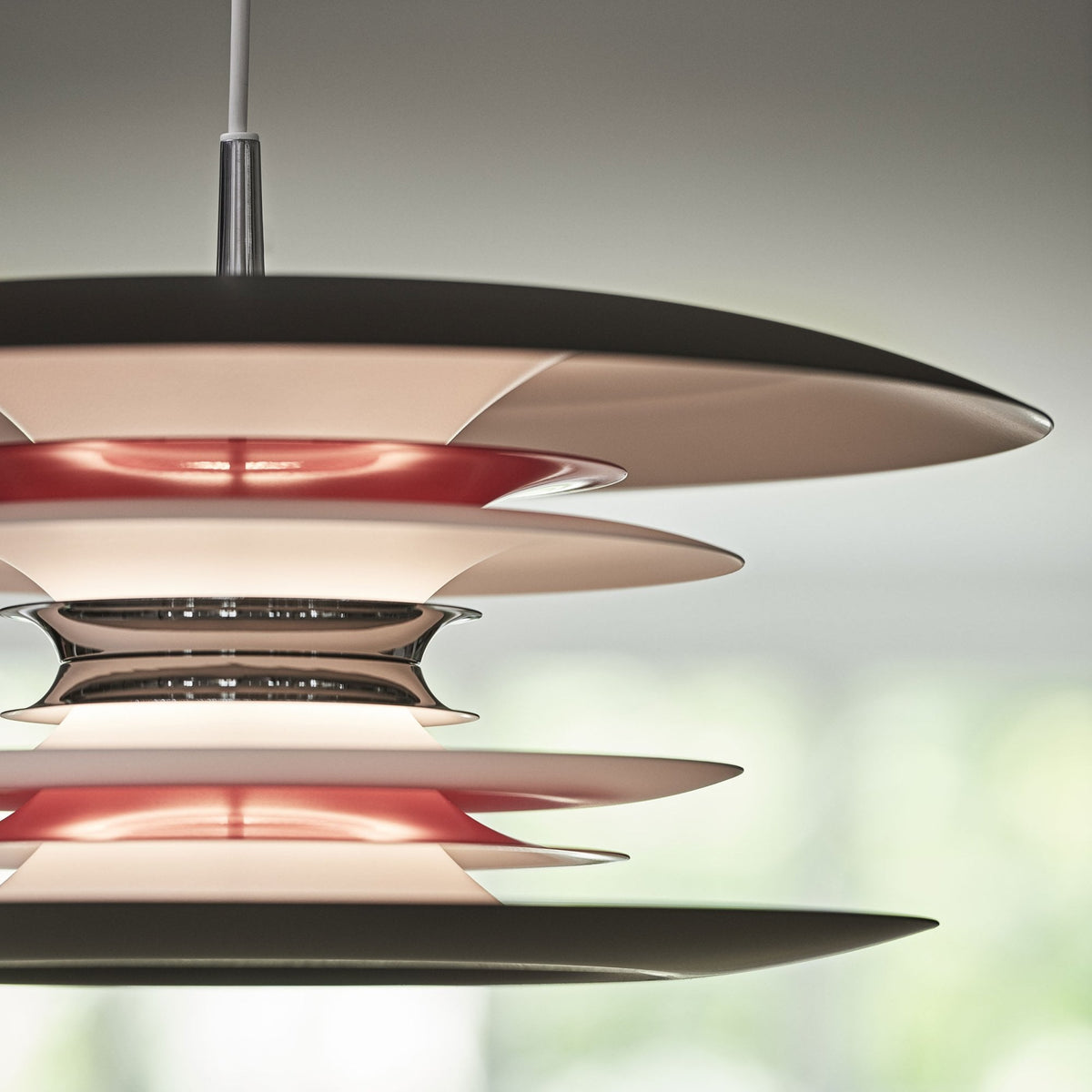 Diablo Large 500mm Single Metal Pendant Flat Black and Glossy Red