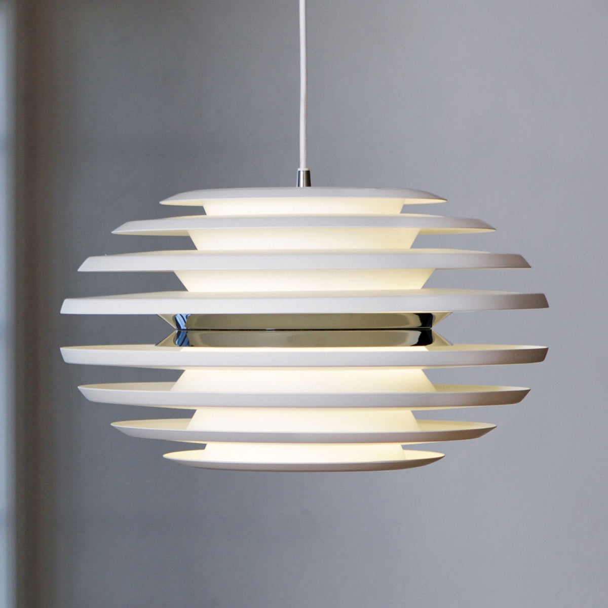 Ellipse 500mm Pendant Light Flat White with Chrome Band