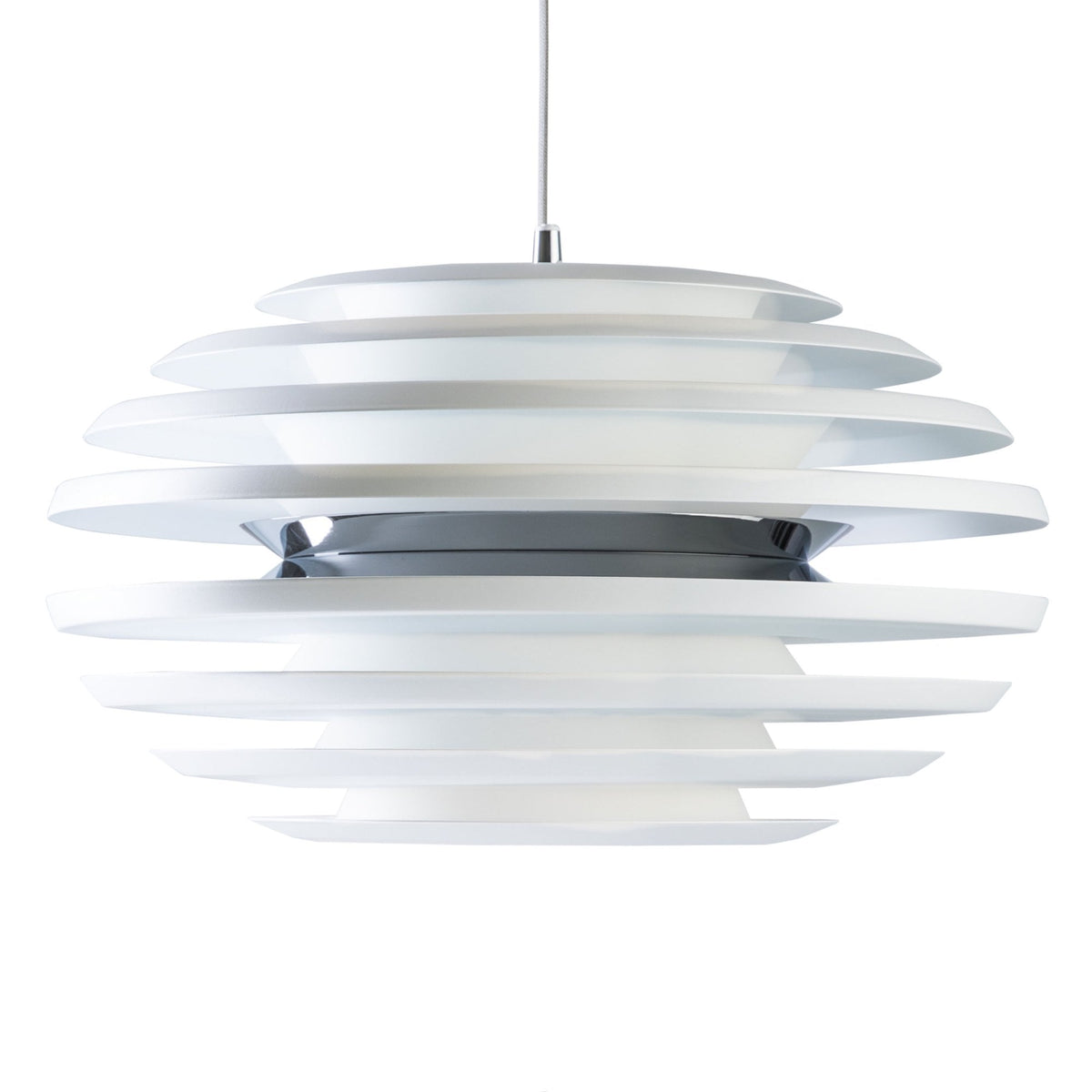 Ellipse 500mm Pendant Light Flat White with Chrome Band