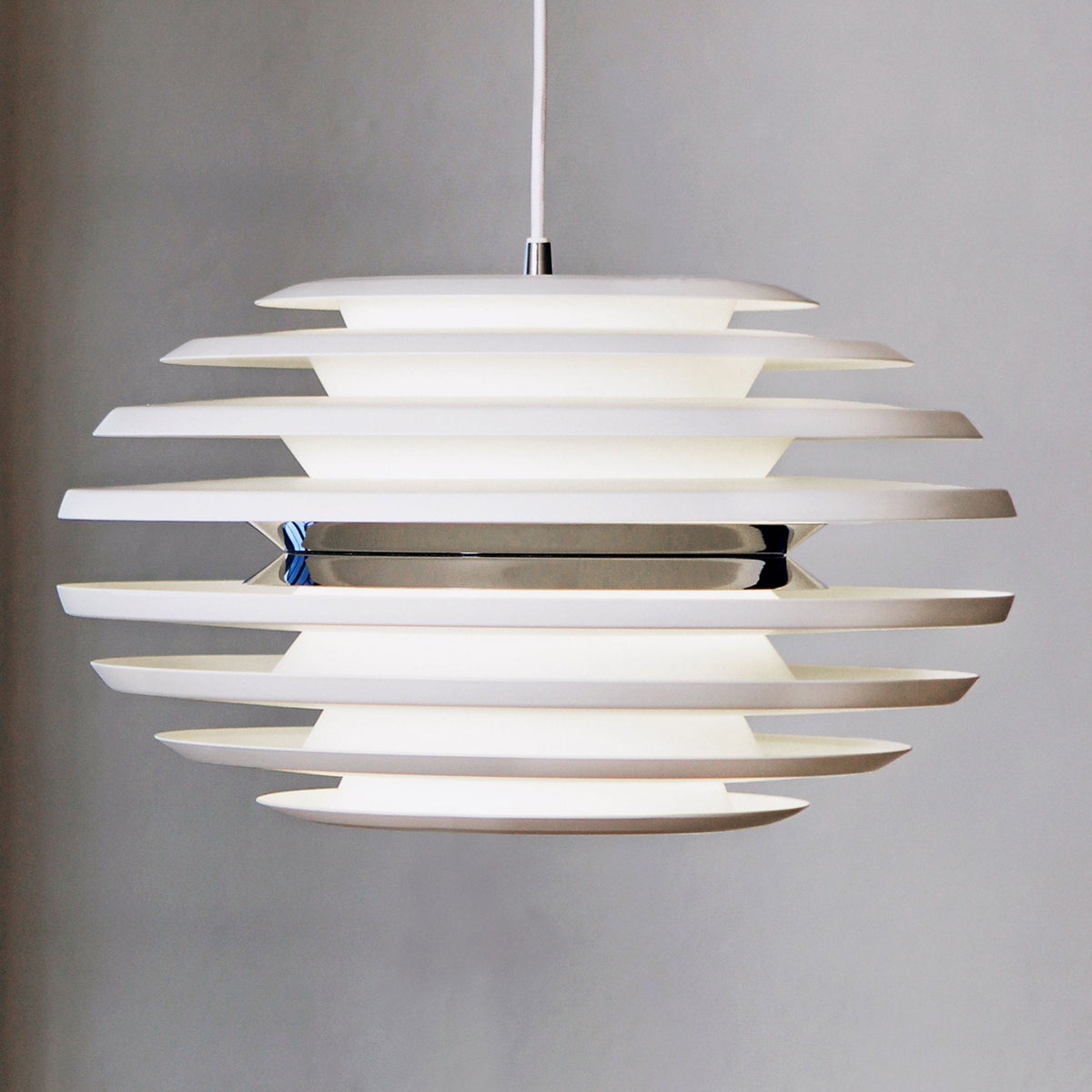 Ellipse 500mm Pendant Light Flat White with Chrome Band