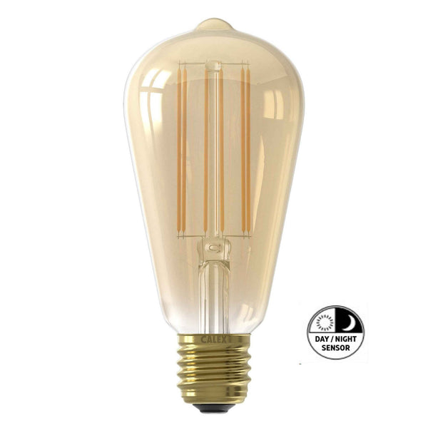 E27 Rustic Gold Pear Shaped Lamp With Dusk Til Dawn Sensor 4W 2100K 400lm