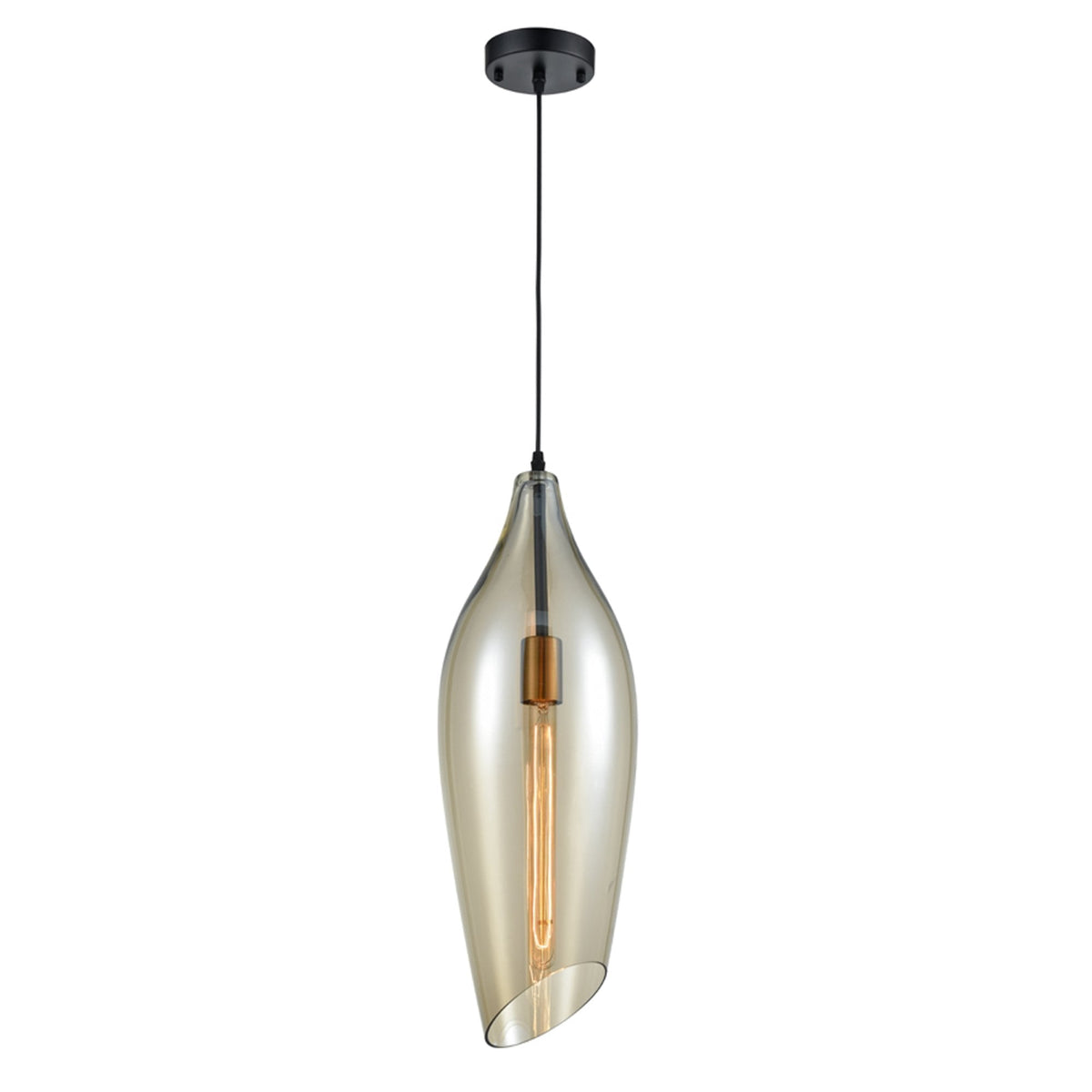 Tregada Large Pale Amber Glass Angle Cut Glass Pendant
