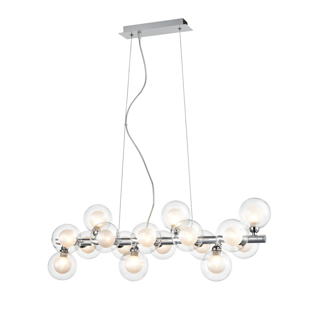 Bodella 16 Light Chrome Pendant with Clear and Opal Spheres