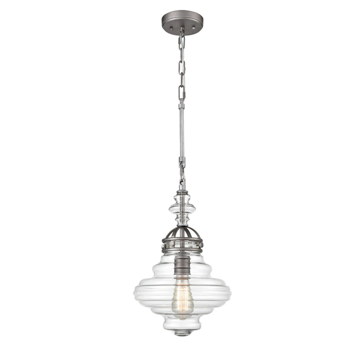 Viscar Single Pendant in Brushed Silver and Clear Glass