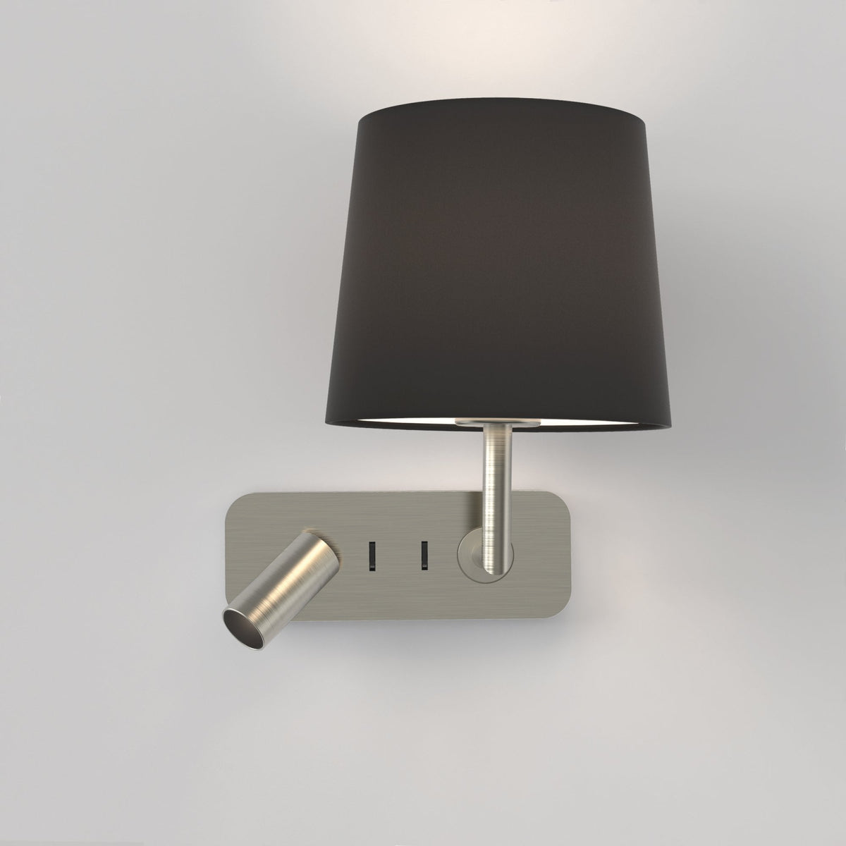 Side by Side Bedside Wall and Reading Light in Matt Nickel