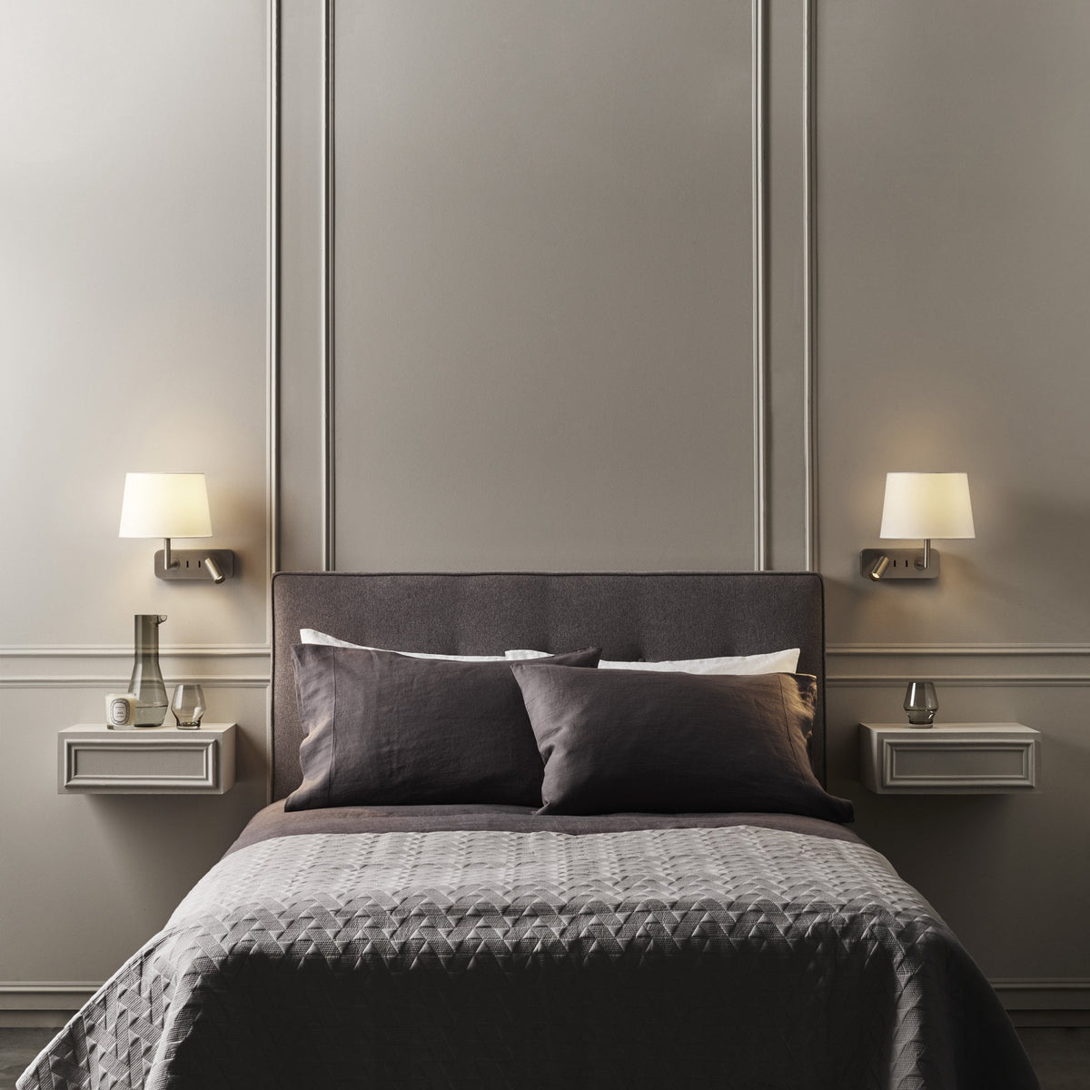 Side by Side Bedside Wall and Reading Light in Matt Black