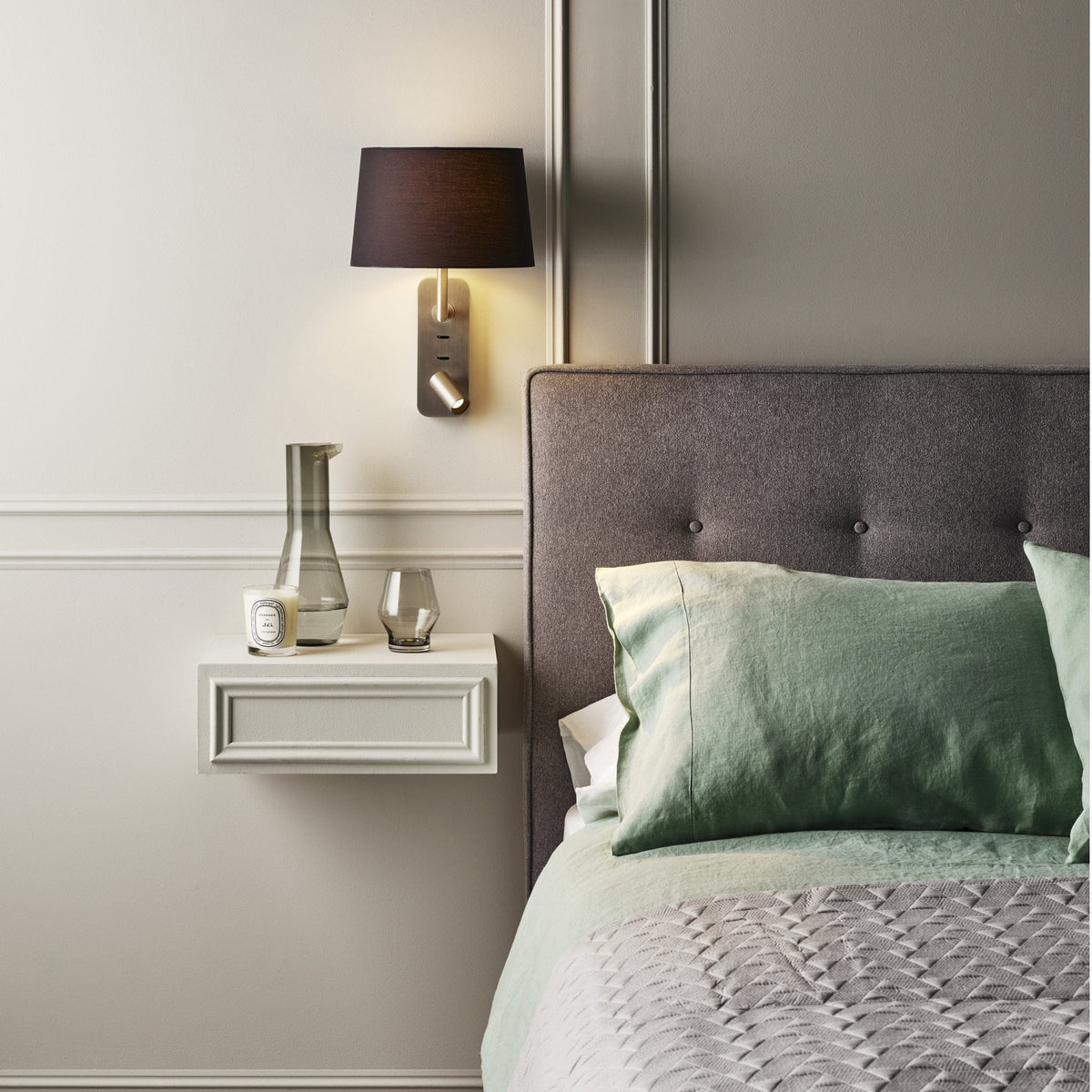 Side by Side Bedside Wall and Reading Light in Bronze