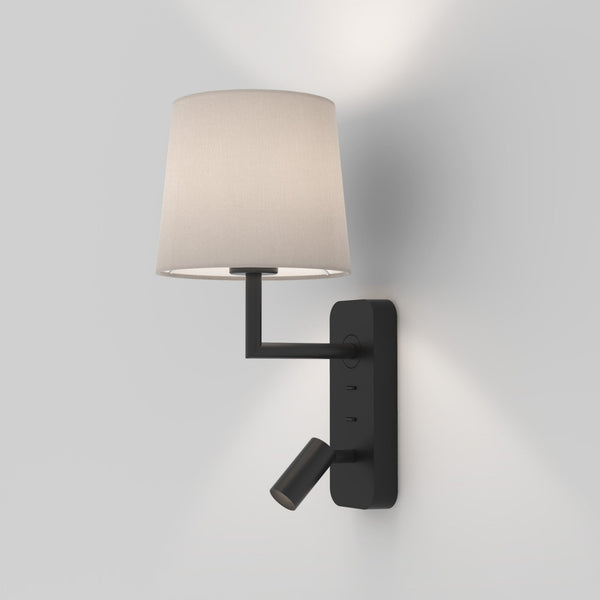 Side by Side Bedside Wall and Reading Light in Matt Black
